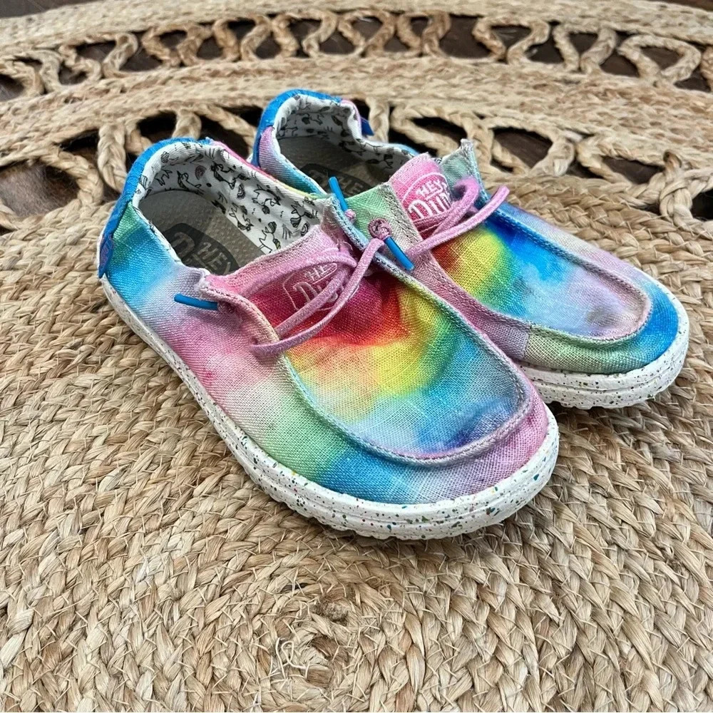 Hey Dude Wendy Dreamer Magic Rainbow Unicorn Tie Dye Shoes Youth 4 Womens Size 5